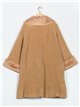 Plus size knit coat with faux fur camel