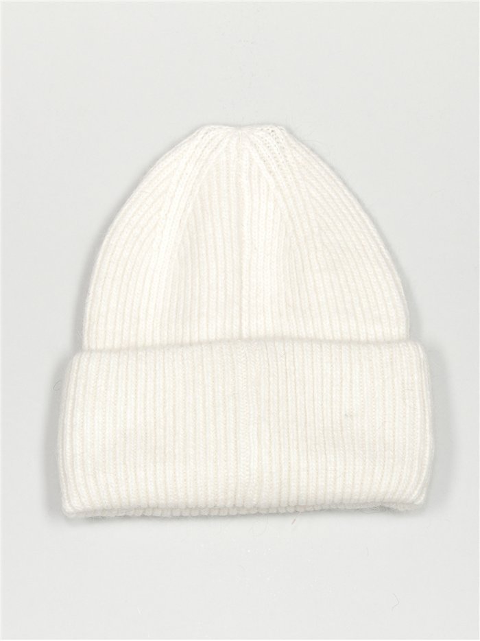 Turn-up knit beanie blanco