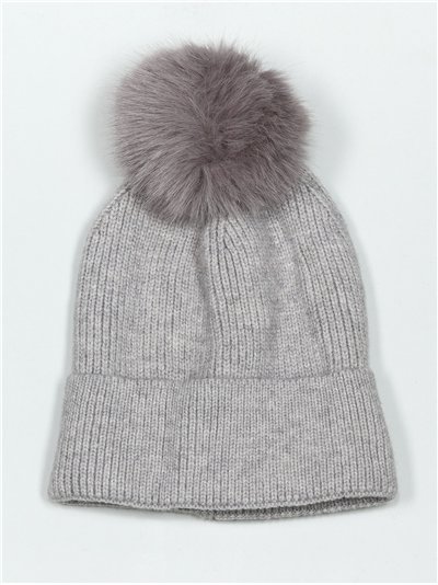 Gorro punto pompon gris