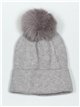 Striped knit beanie with pompom gris