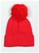 Striped knit beanie with pompom rojo