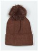 Gorro punto pompon marron