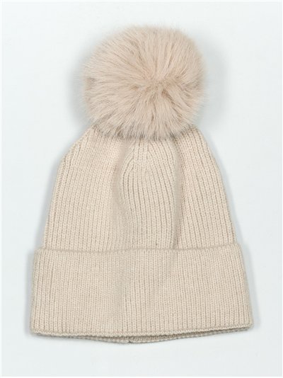 Gorro punto pompon beis