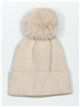 Striped knit beanie with pompom beis