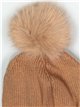 Striped knit beanie with pompom camel