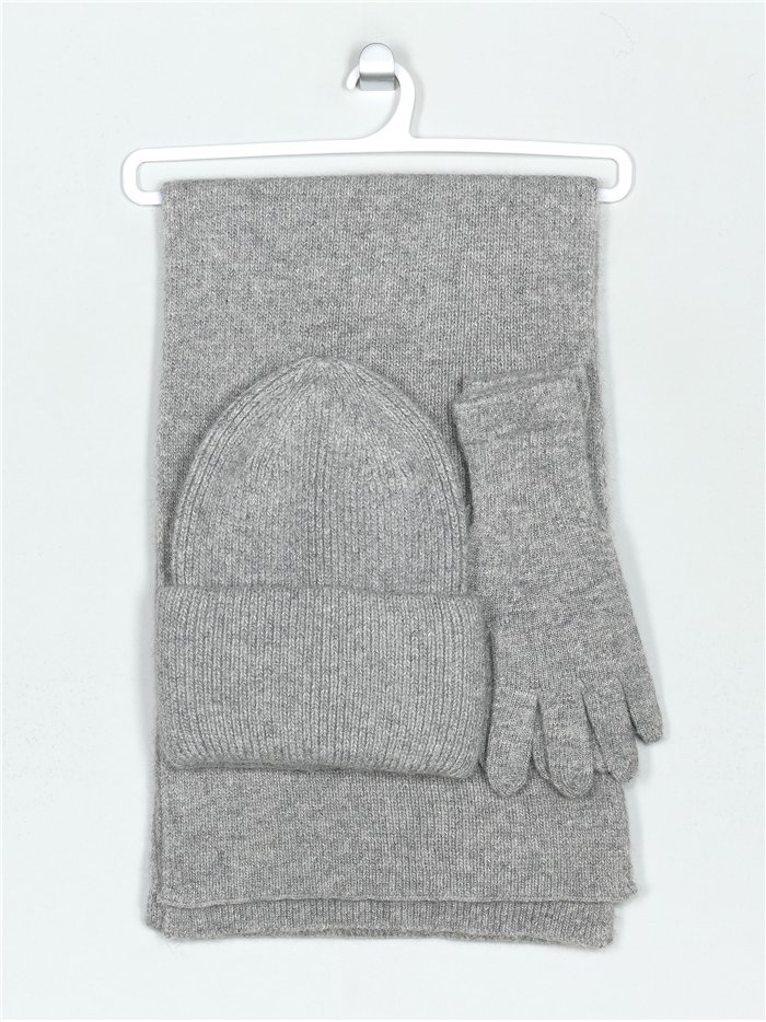 Conjunto bufanda + gorro + guantes gris