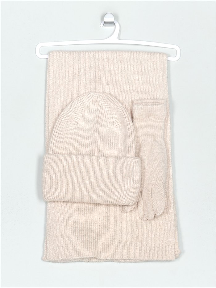 Co-Ord scarf + beanie + gloves beis