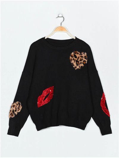 Jersey amplio corazones leopardo 