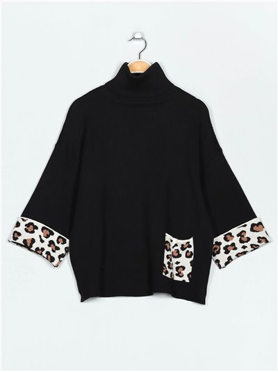 Jersey amplio animal print cuello vuelto 