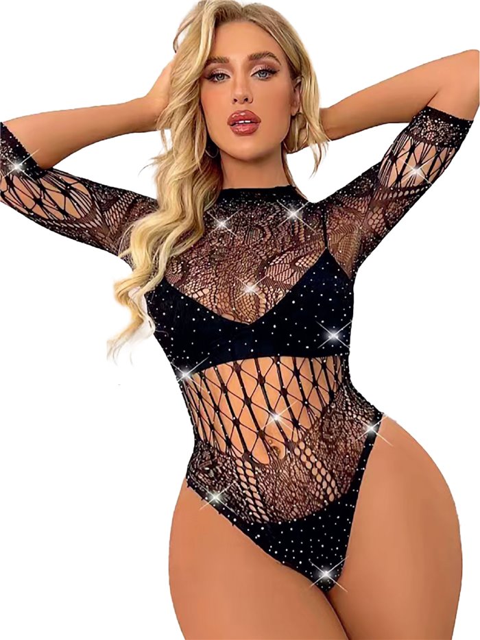 Body rejilla strass negro