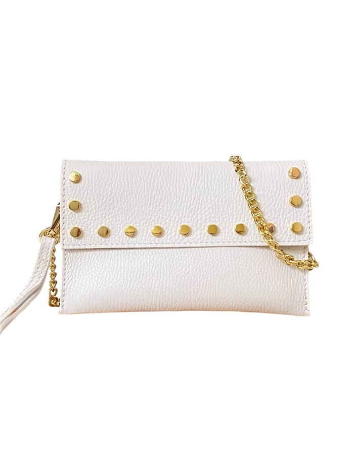 Mini clutch piel tachas blanco