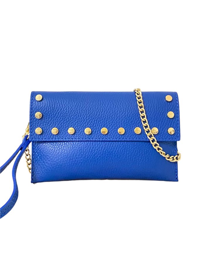 Mini clutch piel tachas azulon