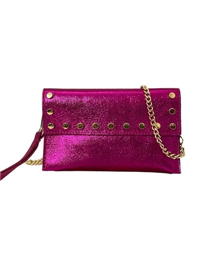 Mini clutch piel tachas fucsia-brillo