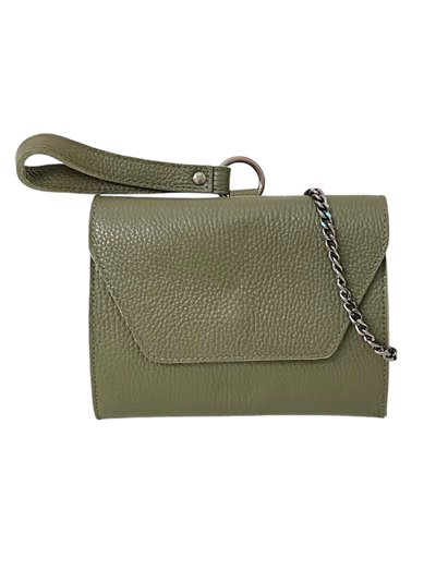 Mini clutch piel solapa verde-khaki