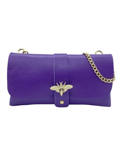 Mini clutch piel detalle metálico morado