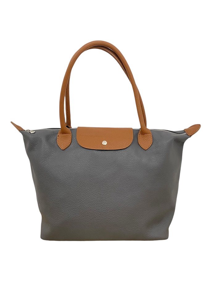 Shopper combinado piel gris-oscuro