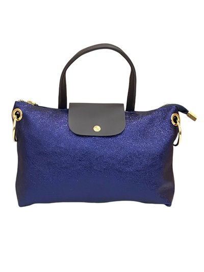 Mini shopper combinado piel azul-brillo