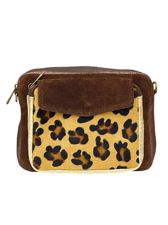 Bandolera serraje pelo animal print cafe