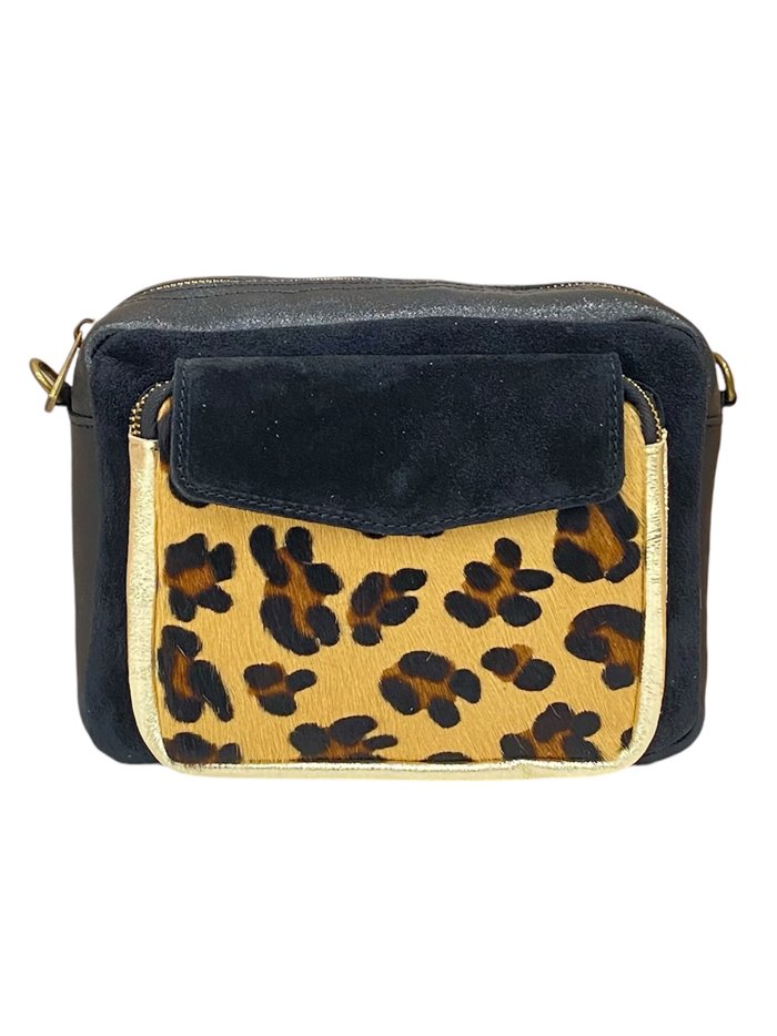 Bandolera serraje pelo animal print negro