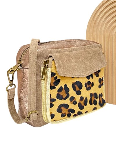 Bandolera serraje pelo animal print taupe