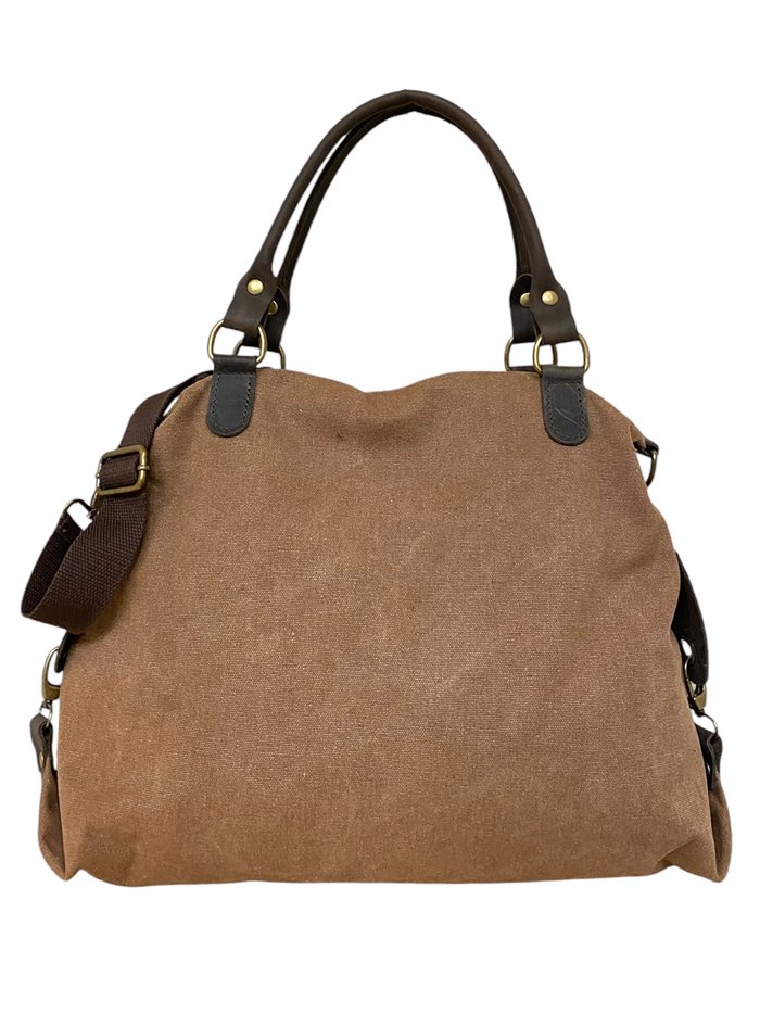 Shopper canvas combinado asas de piel camel