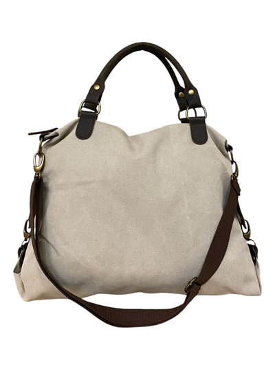 Shopper canvas combinado asas de piel gris