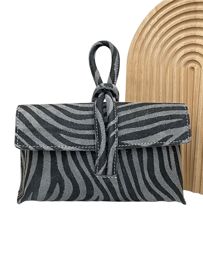 Bandolera serraje animal print zebra-gris