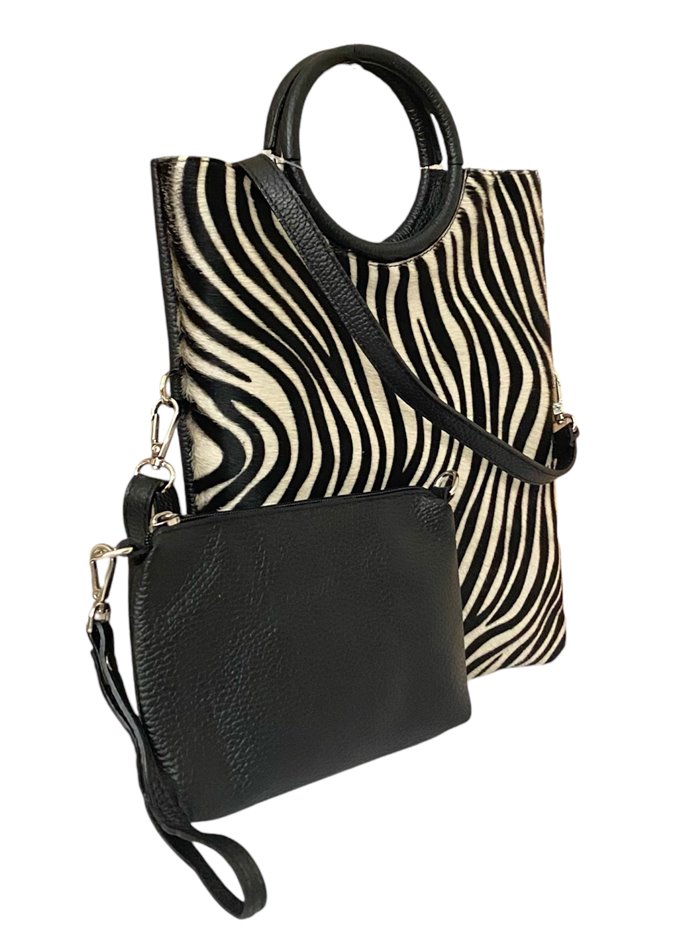 Shopper piel pelo + Bandolera 2 piezas zebra