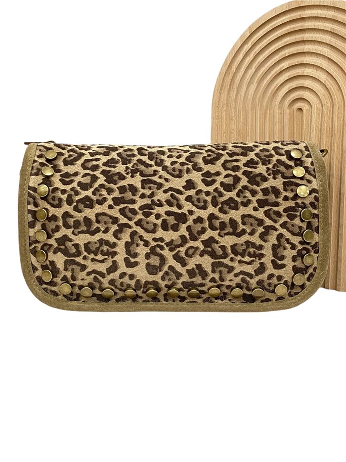 Mini bandolera serraje animal print taupe