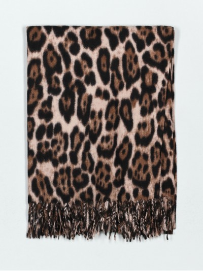 Bufanda leopardo flecos taupe