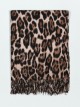 Leopard scarf with fringing taupe