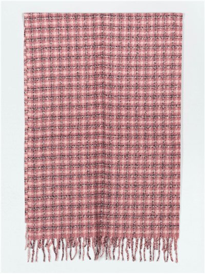 Checked scarf with fringing rosa