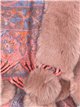 Faux fur cachemir print scarf with pompoms rosa