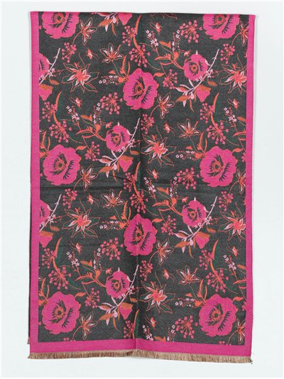 Bufanda soft flores gris-fucsia