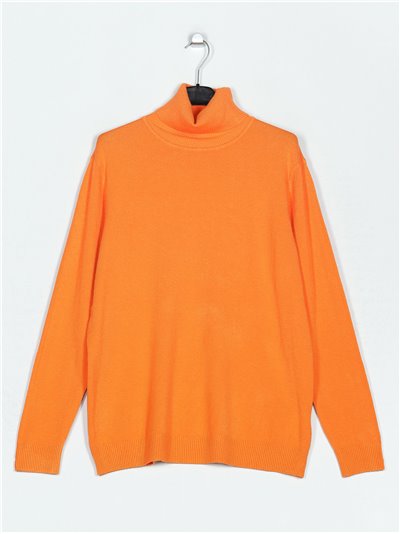 Jersey básico soft cuello vuelto naranja