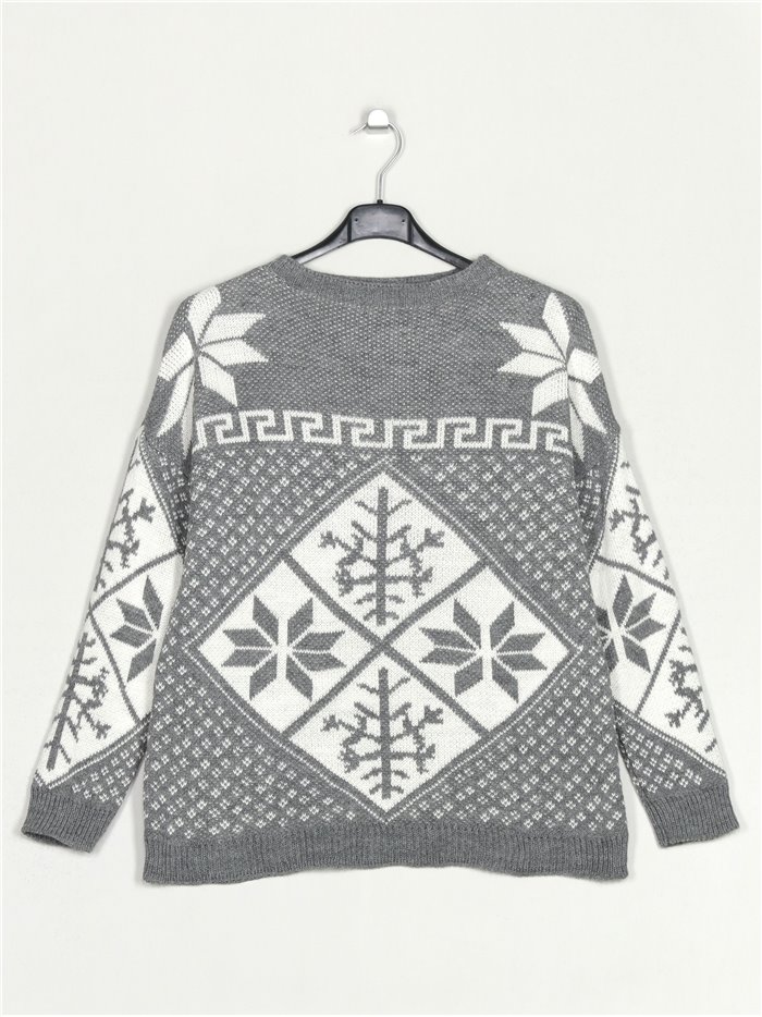 Jersey navideño copo de nieve gris