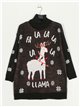 Jersey navideño llama cuello vuelto negro