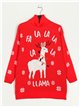 Jersey navideño llama cuello vuelto rojo