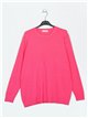 Round neck soft basic sweater fucsia