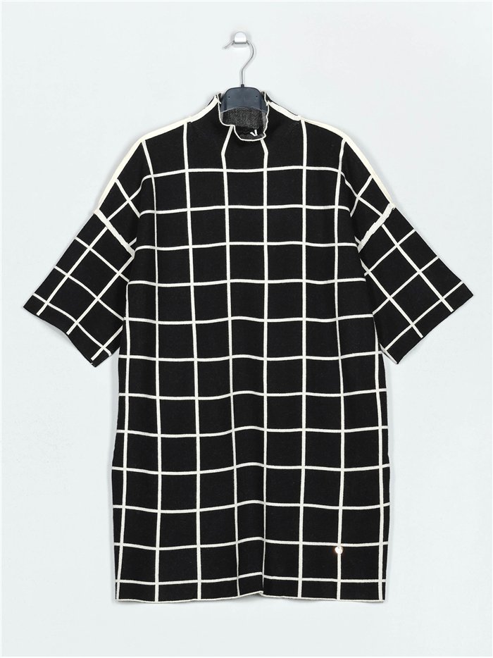 Checked knit dress negro