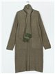 Checked knit dress + scarf verde-militar