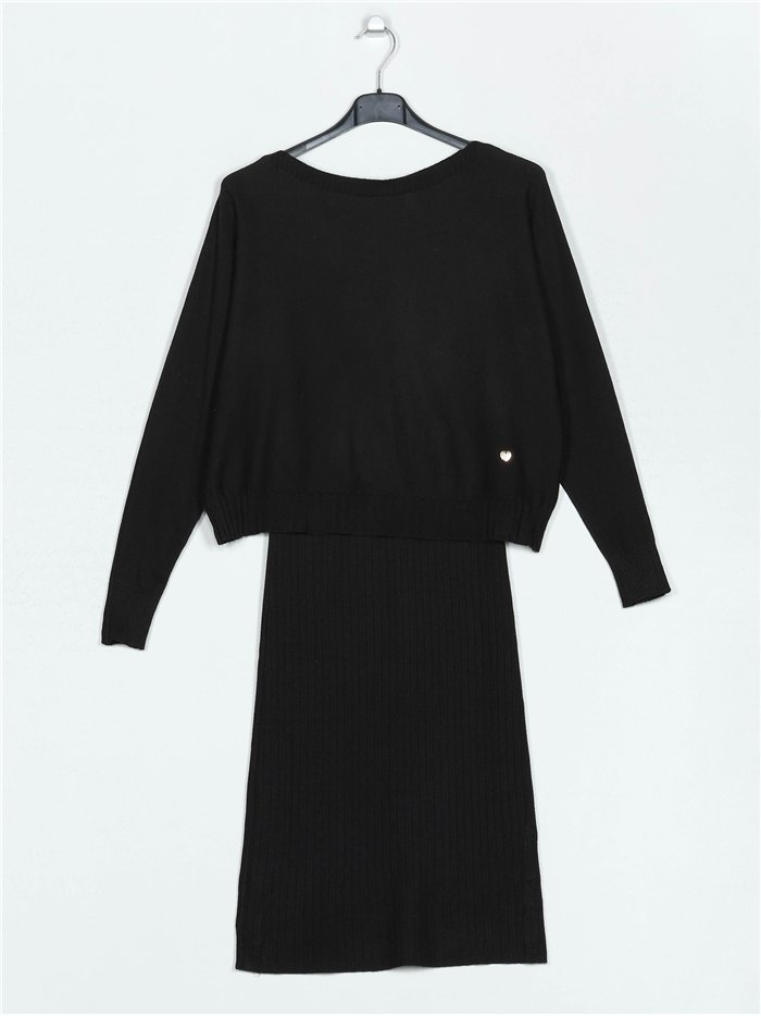 Sweater + Ribbed knit dress negro