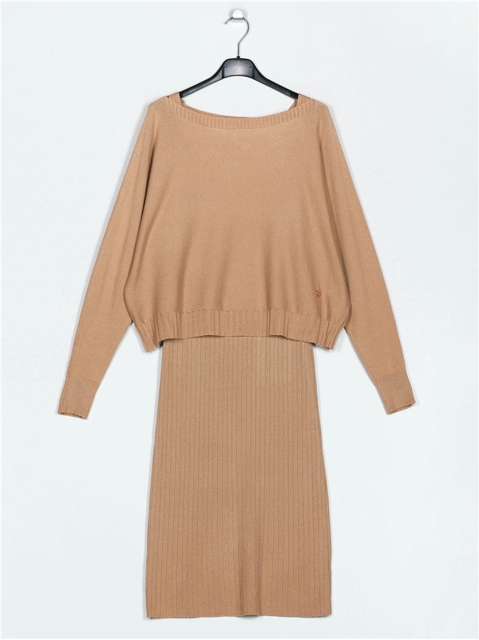 Sweater + Ribbed knit dress camel