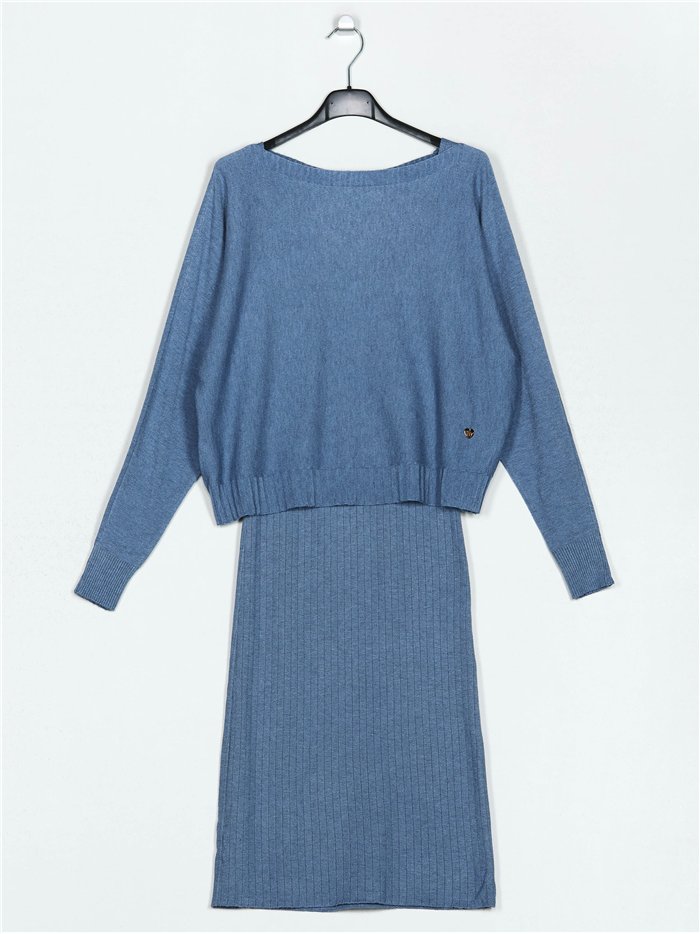 Sweater + Ribbed knit dress azul-vaquero