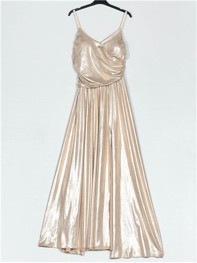 Metallic thread gathered maxi dress oro