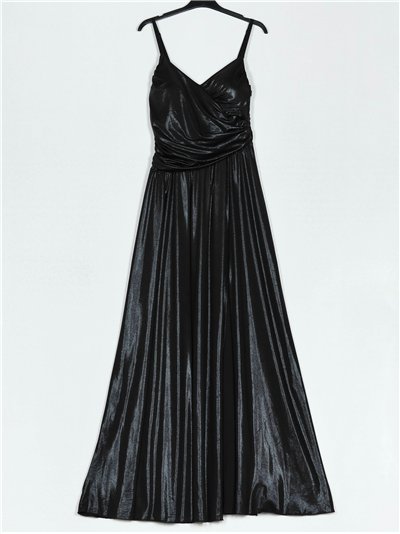 Metallic thread gathered maxi dress negro