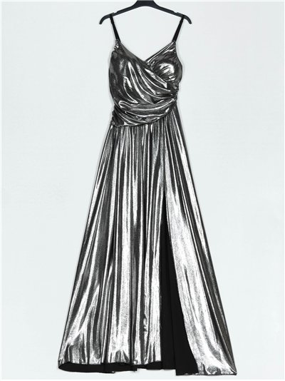 Metallic thread gathered maxi dress plata