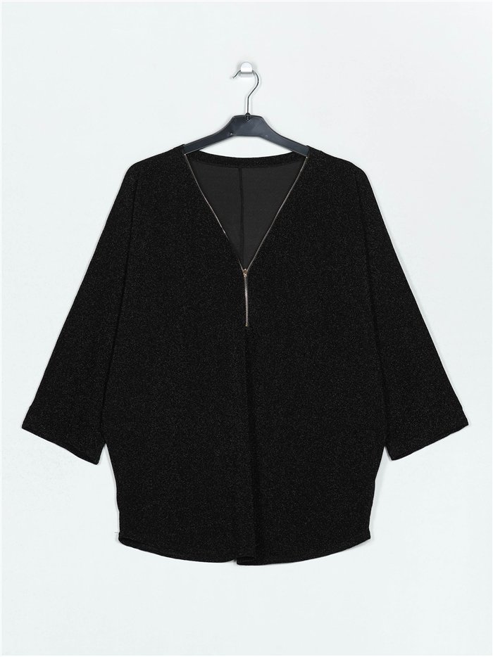 Plus size glitter blouse negro