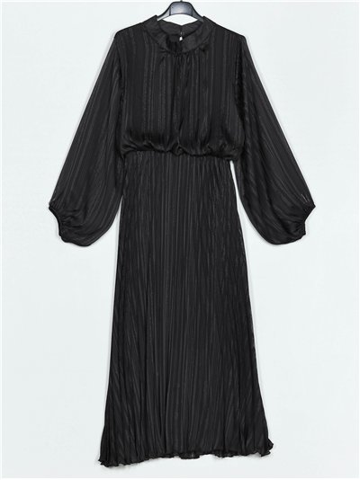 Pleated dress with puff sleeves negro