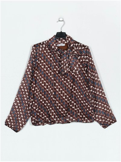 Printed blouse with bows marron